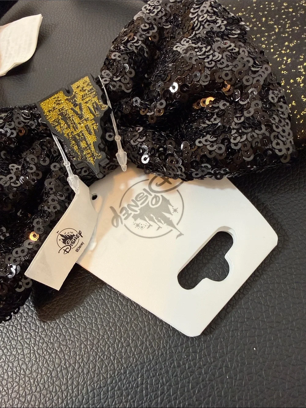 Disney Black & Gold Disneyworld Sequin Mouse Ear Headband NWT